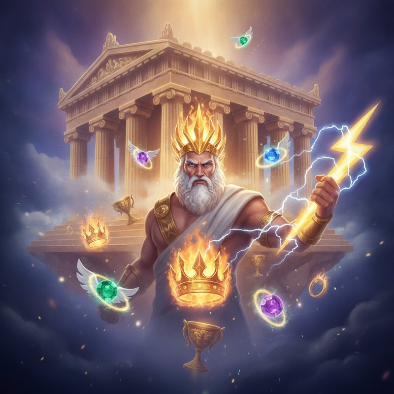 Gates of Olympus 1000 slot machine por Pragmatic Play mostrando a Zeus con corona dorada, templo griego con columnas, gemas multiplicadoras flotantes con alas, orbes de colores esmeralda verde, azul cian, púrpura, símbolos de corona con llamas, fondo celestial púrpura y dorado, atmosfera divina del Monte Olimpo